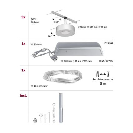 Paulmann 94475 - CONJUNTO 5xLED/5W Foco para sistema de carril CIRCLE 230V cromado mate