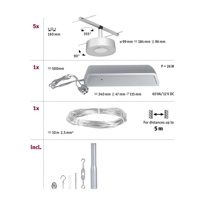 Paulmann 94475 - CONJUNTO 5xLED/5W Foco para sistema de carril CIRCLE 230V cromado mate