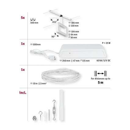 Paulmann 94483 - CONJUNTO 5xLED/4,8W Foco para sistema de carril FRAME 230V branco