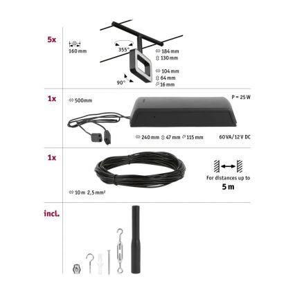 Paulmann 94485 - CONJUNTO 5xLED/4,8W Foco para sistema de carril FRAME 230V preto