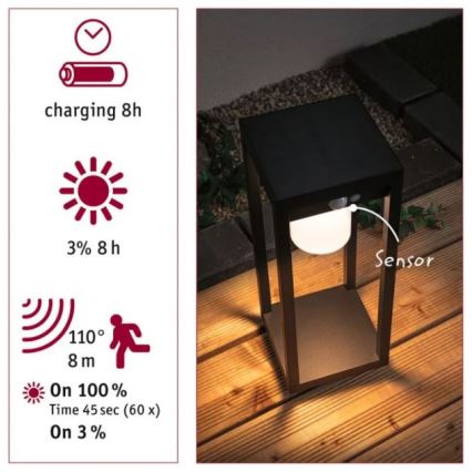 Paulmann 94573 - LED/5,5W IP44 Candeeiro solar com uma sensor MARISOL 3,7V