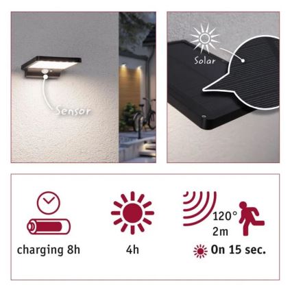 Paulmann 95393 - LED/4W IP44 Iluminação de parede solar com regulação e sensor SOLVEIG 3,7V