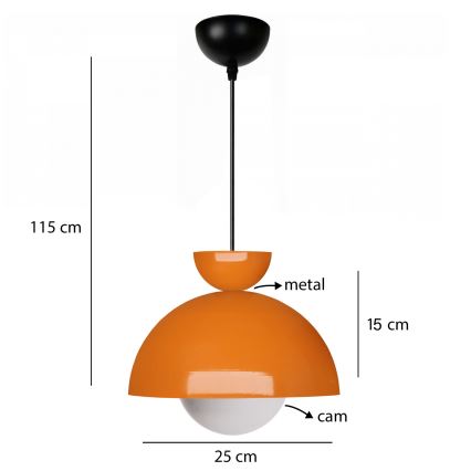 Pendente com cabo SALVA 1xE27/15W/230V laranja