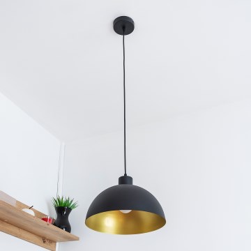 Pendente com cabo VESPER 1x E27, 15 W, 230 V, Ø 30 cm, preto/dourado
