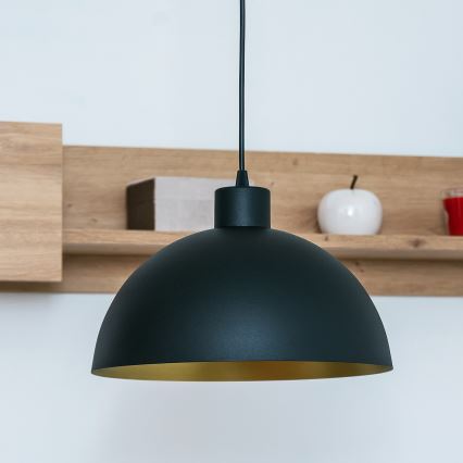 Pendente com cabo VESPER 1x E27, 15 W, 230 V, Ø 30 cm, preto/dourado