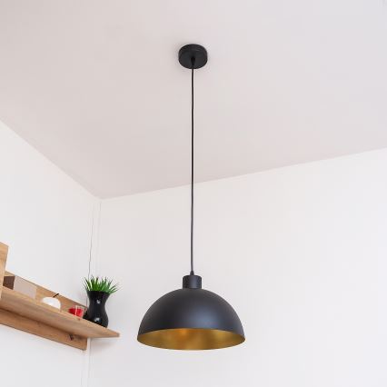 Pendente com cabo VESPER 1x E27, 15 W, 230 V, Ø 30 cm, preto/dourado