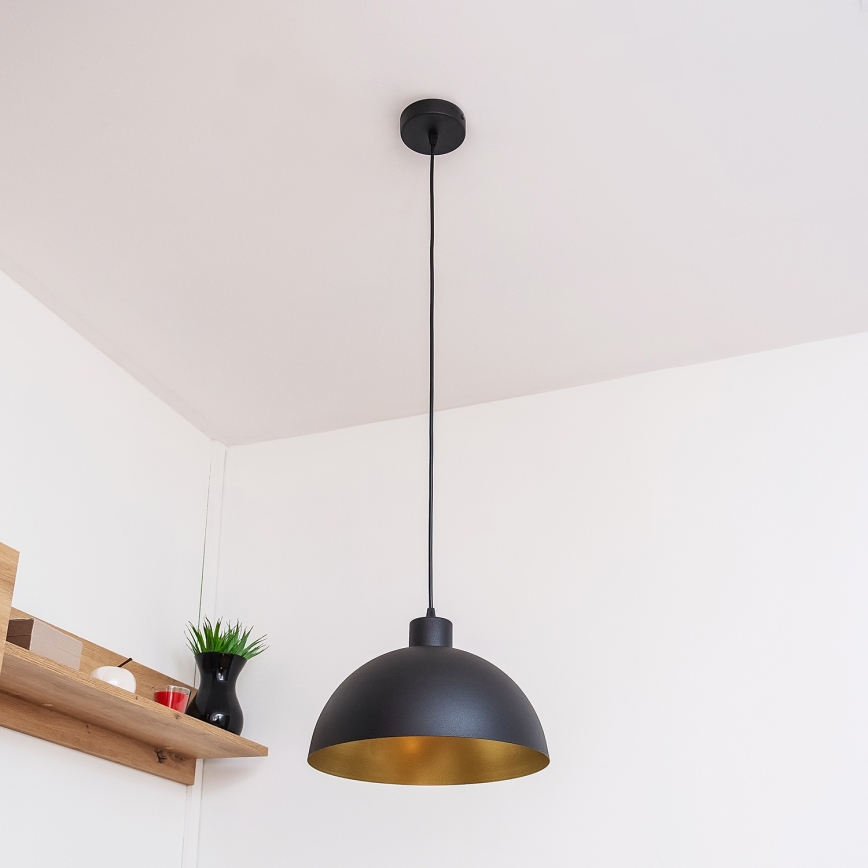 Pendente com cabo VESPER 1x E27, 15 W, 230 V, Ø 30 cm, preto/dourado