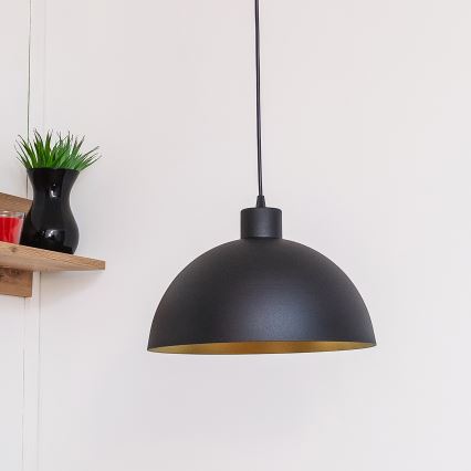 Pendente com cabo VESPER 1x E27, 15 W, 230 V, Ø 30 cm, preto/dourado