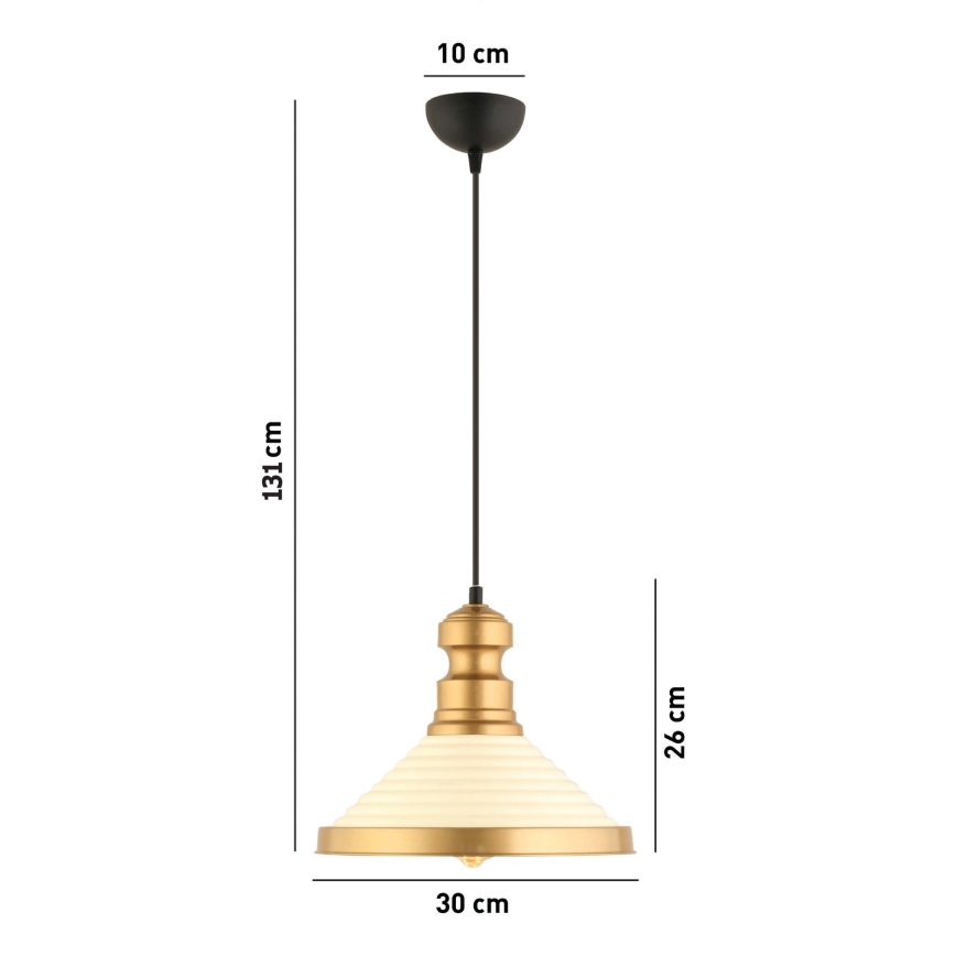 Pendente em cabo MONZA 1xE27/40W/230V, diâmetro 30 cm, creme/dourado