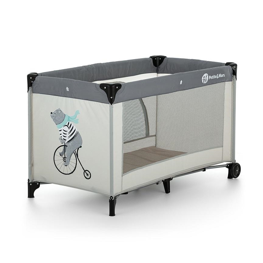 PETITE&MARS - Berço de viagem NYJA TEDDY BIKER cinzento/ bege