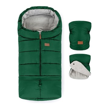 PETITE&MARS - CONJUNTO Protetor para pés para bebé 3em1 JIBOT + protetor para mãos para carrinho de passeio verde