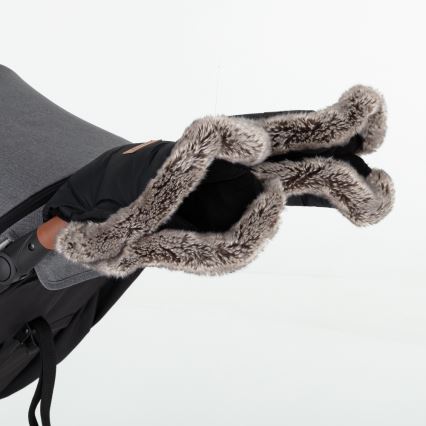 PETITE&MARS - CONJUNTO Saco-cama 4 em 1 ARCTIC + protetor para mãos para carrinho de passeio FURRY Forever Black