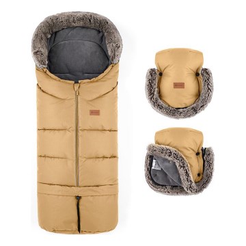 PETITE&MARS - CONJUNTO Saco-cama 4 em 1 ARCTIC + protetor para mãos para carrinho de passeio FURRY Elegant Caramel