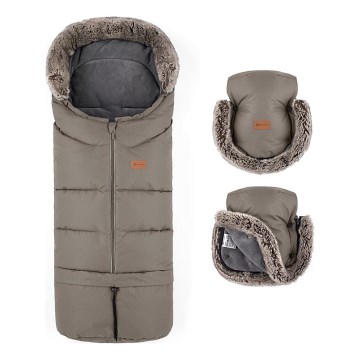 PETITE&MARS - CONJUNTO Saco-cama 4 em 1 ARCTIC + protetor para mãos para carrinho de passeio FURRY Mocha Mousse