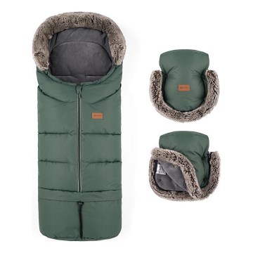 PETITE&MARS - CONJUNTO Saco-cama 4 em 1 ARCTIC + protetor para mãos para carrinho de passeio FURRY Veritable Khaki