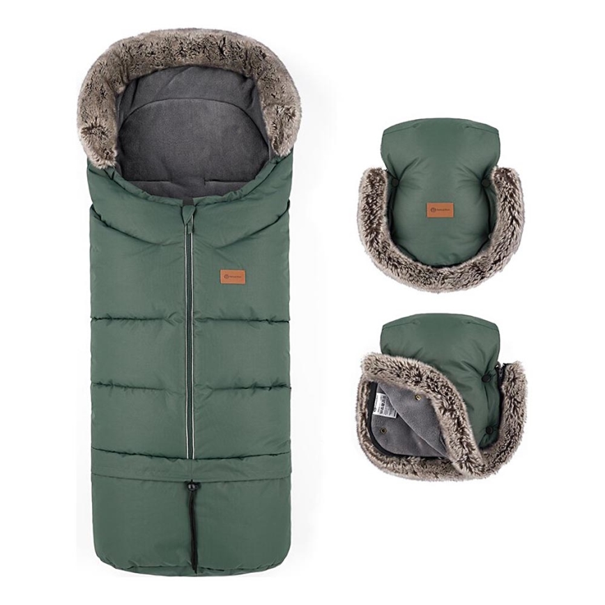 PETITE&MARS - CONJUNTO Saco-cama 4 em 1 ARCTIC + protetor para mãos para carrinho de passeio FURRY Veritable Khaki