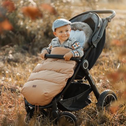 PETITE&MARS - CONJUNTO Saco-cama 4 em 1 COMFY + protetor para mãos para carrinho de passeio FURRY Elegant Caramel