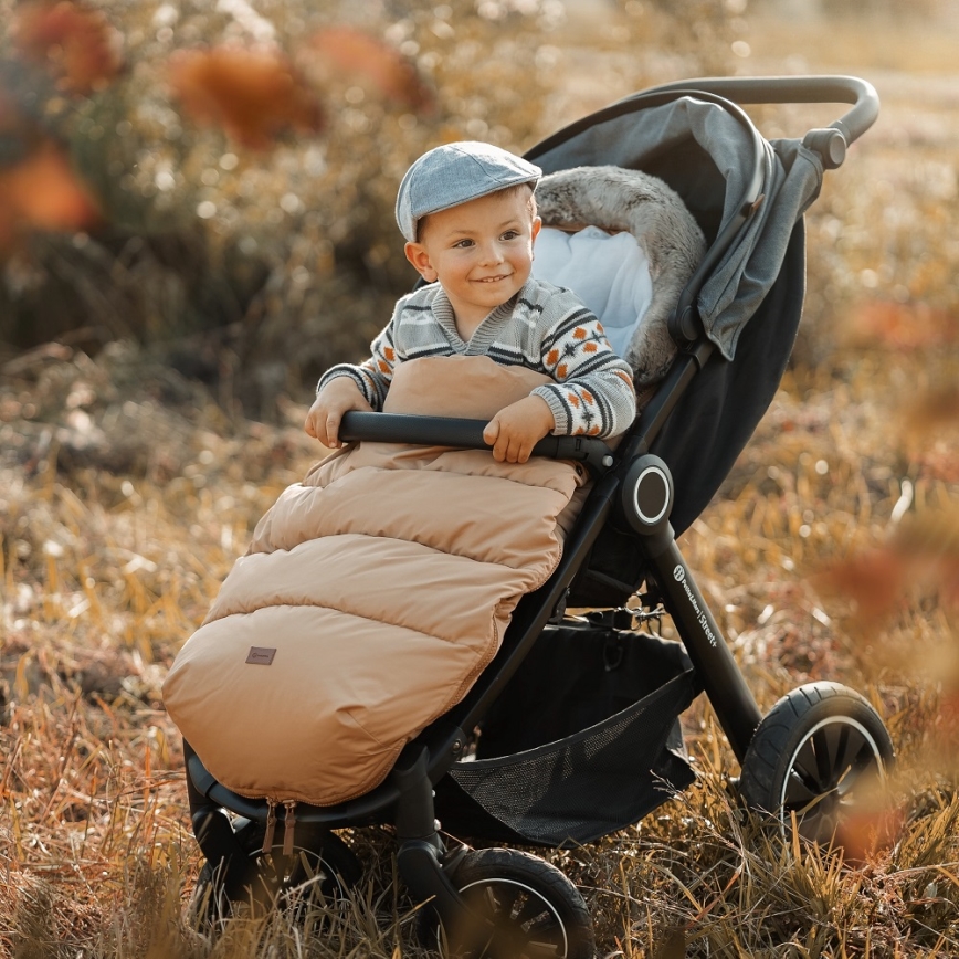 PETITE&MARS - CONJUNTO Saco-cama 4 em 1 COMFY + protetor para mãos para carrinho de passeio FURRY Elegant Caramel