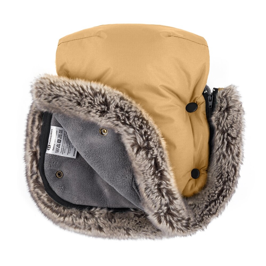 PETITE&MARS - CONJUNTO Saco-cama 4 em 1 COMFY + protetor para mãos para carrinho de passeio FURRY Elegant Caramel