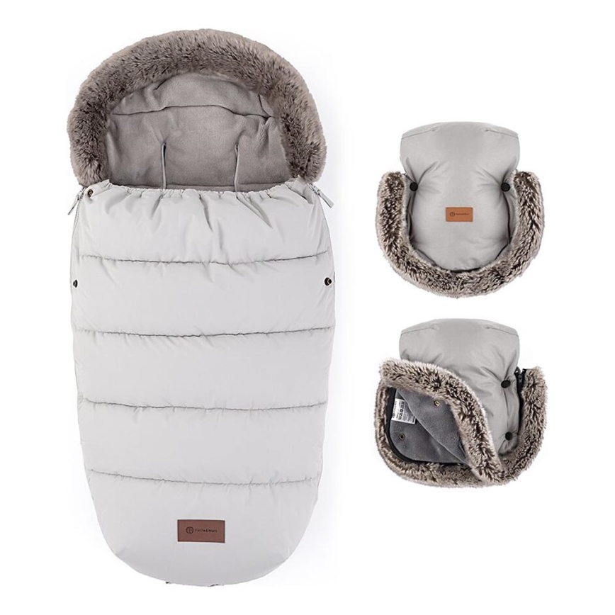 PETITE&MARS - CONJUNTO Saco-cama 4 em 1 COMFY + protetor para mãos para carrinho de passeio FURRY Champagne Shower