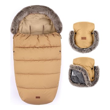 PETITE&MARS - CONJUNTO Saco-cama 4 em 1 COMFY + protetor para mãos para carrinho de passeio FURRY Elegant Caramel