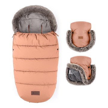 PETITE&MARS - CONJUNTO Saco-cama 4 em 1 COMFY + protetor para mãos para carrinho de passeio FURRY Pastel Peach