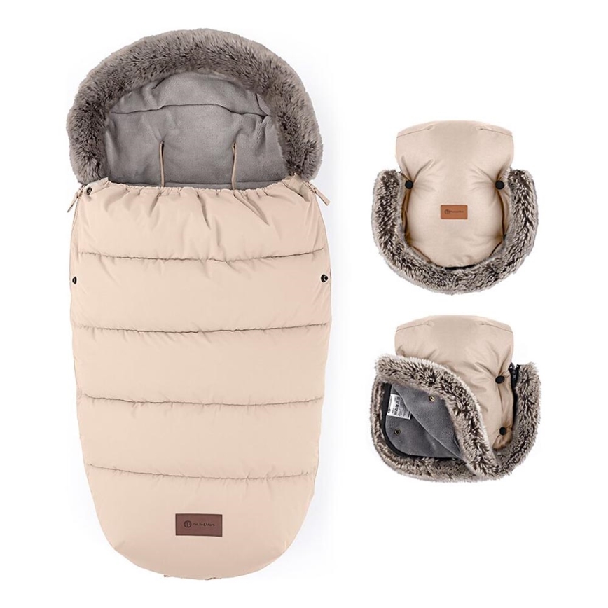 PETITE&MARS - CONJUNTO Saco-cama 4 em 1 COMFY + protetor para mãos para carrinho de passeio FURRY Rosa Petal