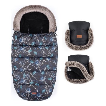 PETITE&MARS - CONJUNTO Saco-cama 4 em 1 COMFY Stylish Beauty + protetor para mãos para carrinho de passeio FURRY Forever Black