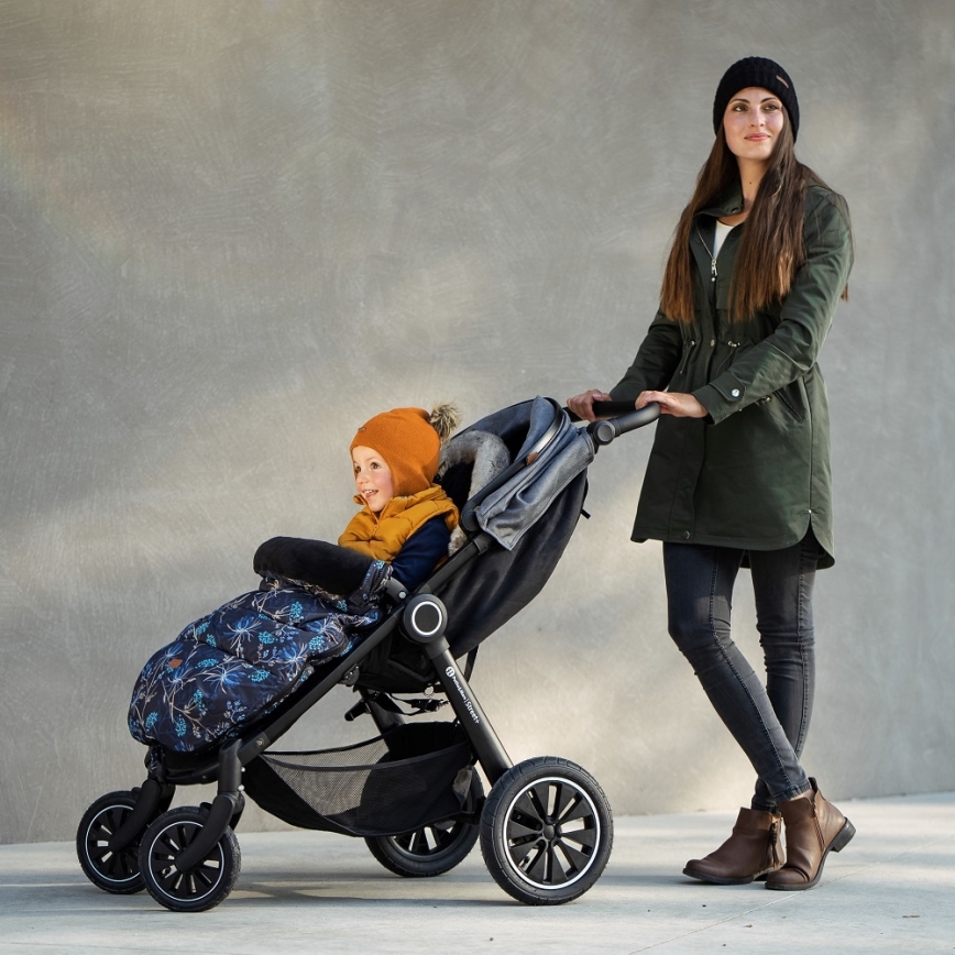 PETITE&MARS - CONJUNTO Saco-cama 4 em 1 COMFY Stylish Beauty + protetor para mãos para carrinho de passeio FURRY Forever Black