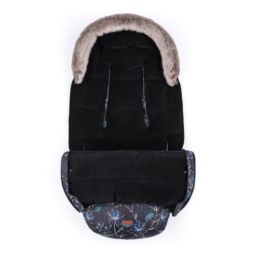 PETITE&MARS - CONJUNTO Saco-cama 4 em 1 COMFY Stylish Beauty + protetor para mãos para carrinho de passeio FURRY Forever Black