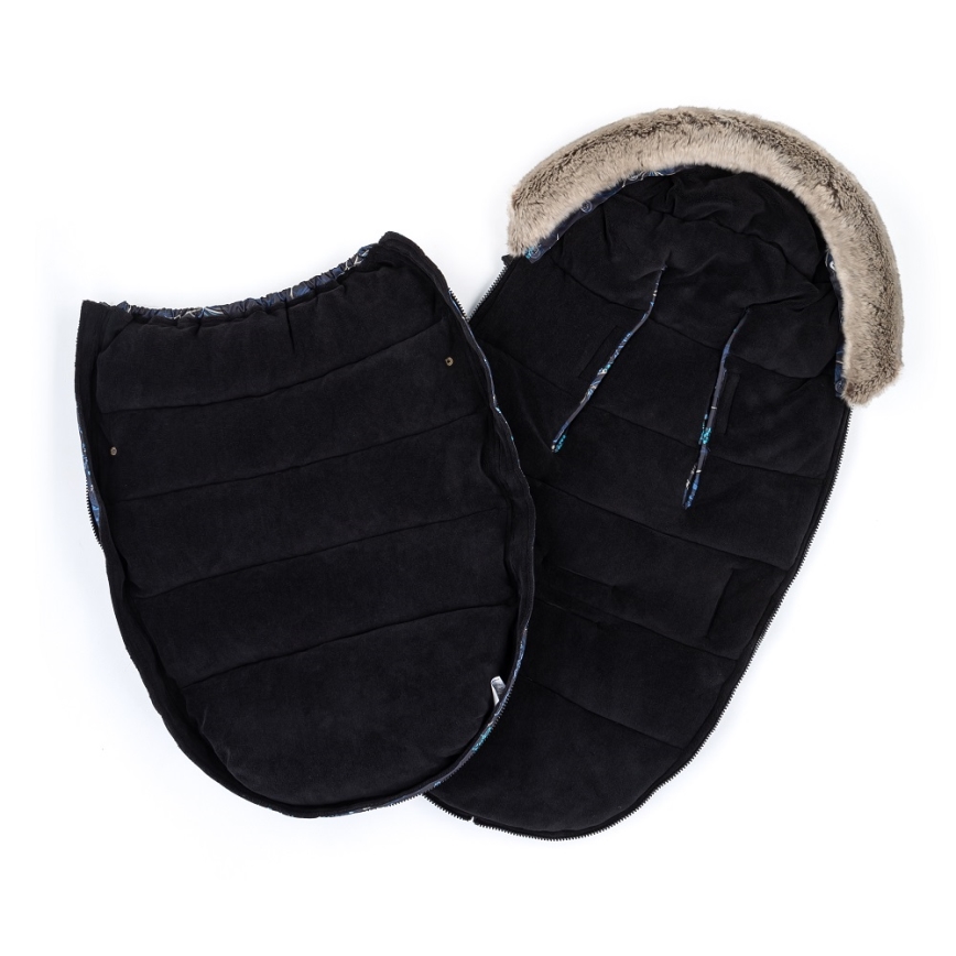PETITE&MARS - CONJUNTO Saco-cama 4 em 1 COMFY Stylish Beauty + protetor para mãos para carrinho de passeio FURRY Forever Black