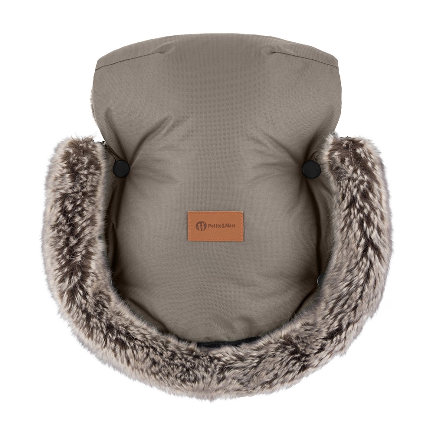 PETITE&MARS - CONJUNTO Saco para carrinho infantil 4 em 1 COMFY + manoplas para carrinho FURRY Mocha Mousse