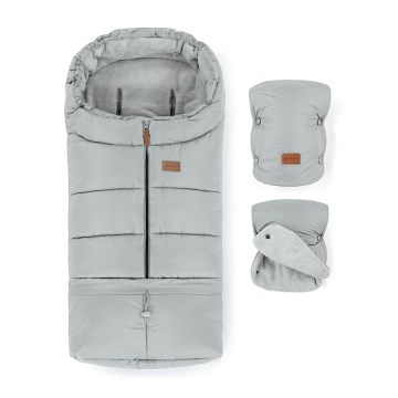 PETITE&MARS - CONJUNTO Saco para bebé 3 em 1 JIBOT + manoplas para carrinho JASIE cinzento claro