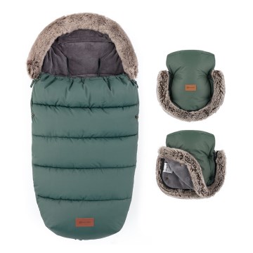 PETITE&MARS - CONJUNTO Saco para bebé 4 em 1 COMFY + manoplas para carrinho FURRY Caqui