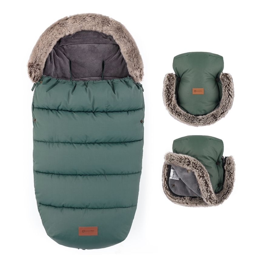 PETITE&MARS - CONJUNTO Saco para bebé 4 em 1 COMFY + manoplas para carrinho FURRY Caqui