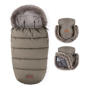 PETITE&MARS - CONJUNTO Saco para carrinho infantil 4 em 1 COMFY + manoplas para carrinho FURRY Mocha Mousse