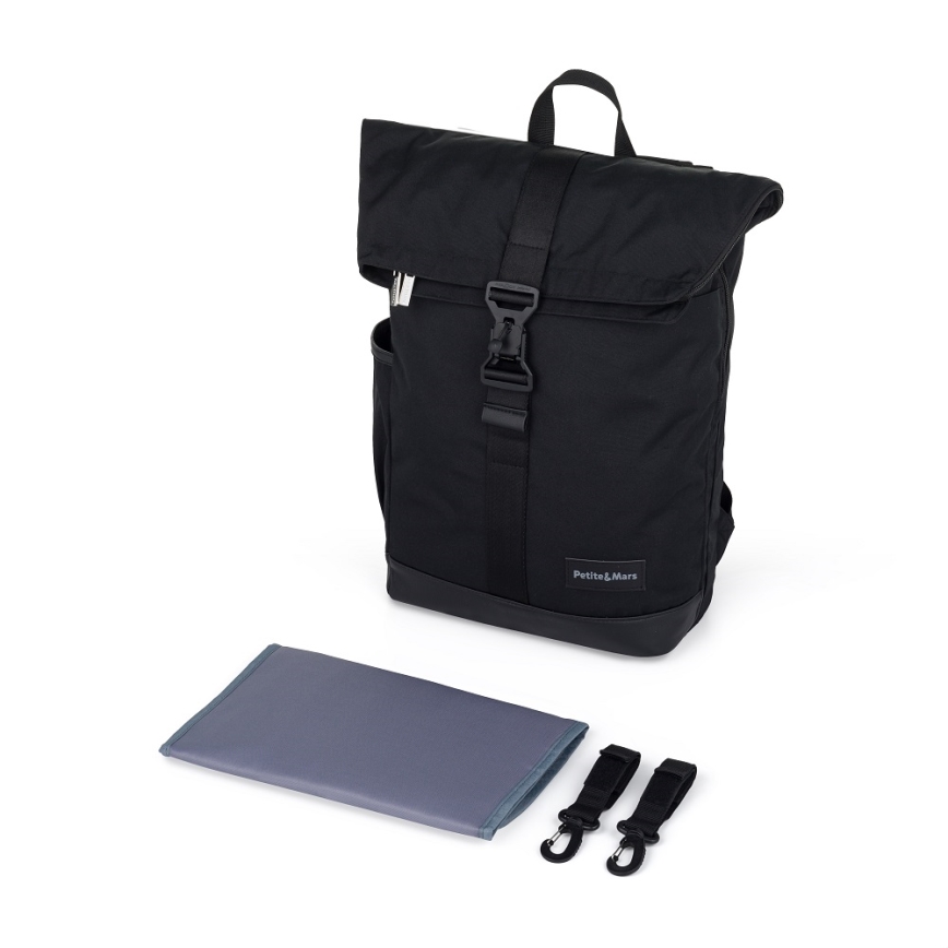 PETITE&MARS - Mochila para muda de roupa para carrinho de bebé JACKOB preto