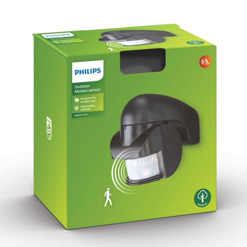 Philips - Sensor de movimento exterior VIRGINIA IP44 preto