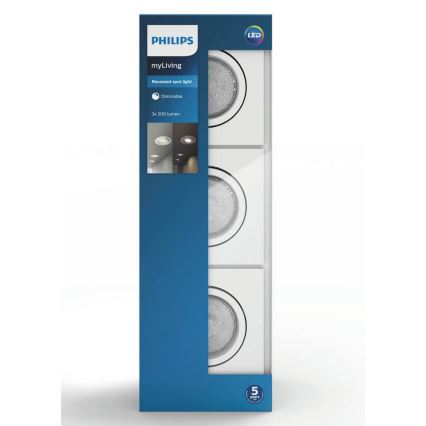 Philips 50123/31/P0 - CONJUNTO 3x Foco de encastrar com regulação LED MYLIVING CASEMENT LED/4,5W/230V