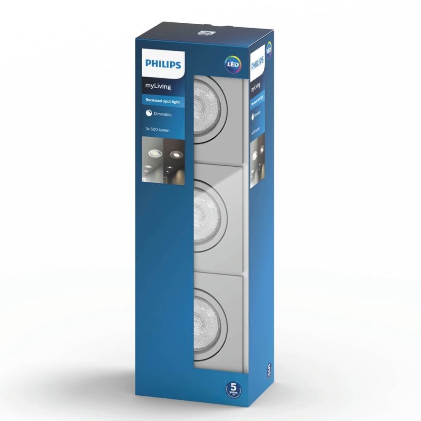 Philips 50123/87/P0 - CONJUNTO 3x Iluminação embutida LED com regulação CASEMENT LED/4,5W/230V