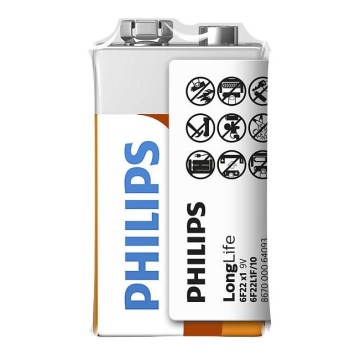 Philips 6F22L1F/10 - Pilha de cloreto de zinco 6F22 LONGLIFE 9V 150mAh