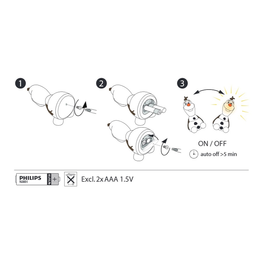 Philips 71768/08/16 - Candeeiro infantil LED DISNEY FROZEN OLAF LED/0,3W/3V boneco de neve