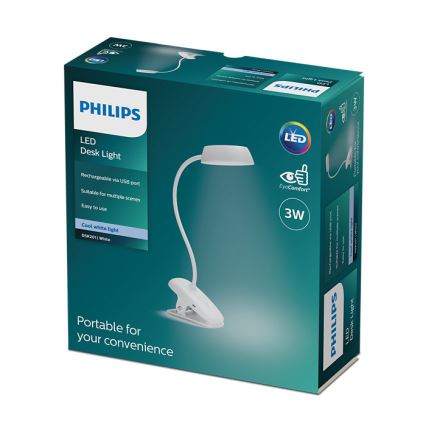 Philips - Candeeiro com clipe LED com regulação DONUTCLIP LED/3W/5V 1200 mAh CRI 90 branco