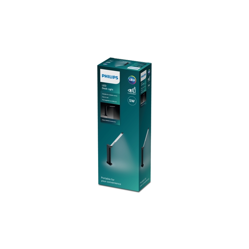 Philips - Candeeiro de mesa táctil LED com regulação AMBER LED/5W/5V preto