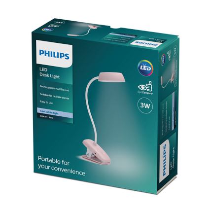 Philips - Candeeiro LED com regulação e clipe DONUTCLIP LED/3W/5V CRI 90 rosa