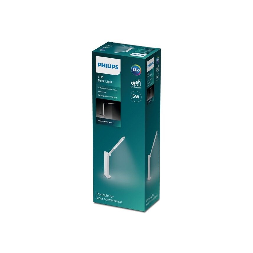 Philips - Candeeiro táctil de mesa LED com regulação AMBER LED/5W/5V branco