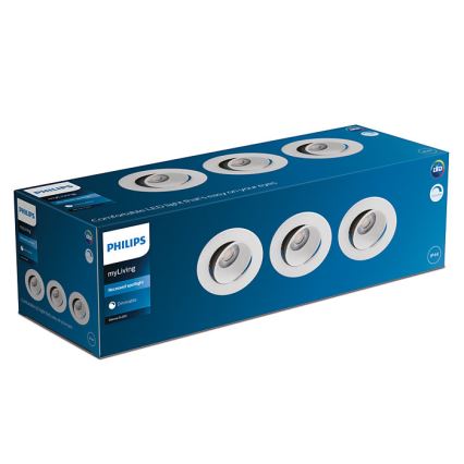 Philips - CONJUNTO 3x Foco de encastrar de casa de banho com regulação ABROSA LED/9W/230V IP44