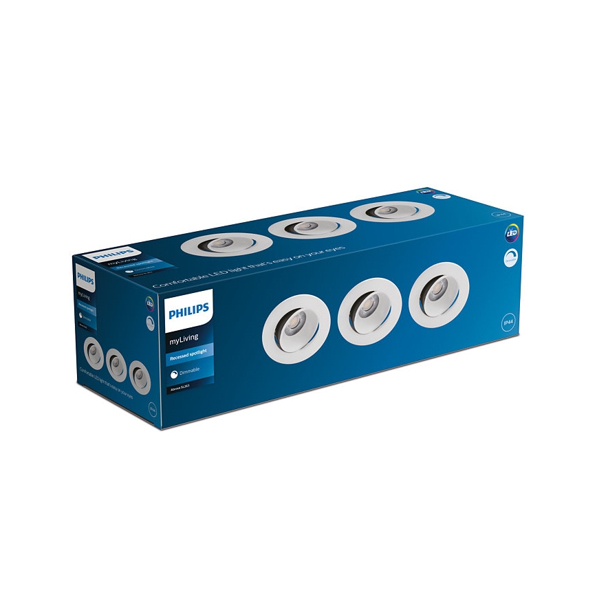 Philips - CONJUNTO 3x Foco de encastrar de casa de banho com regulação ABROSA LED/9W/230V IP44