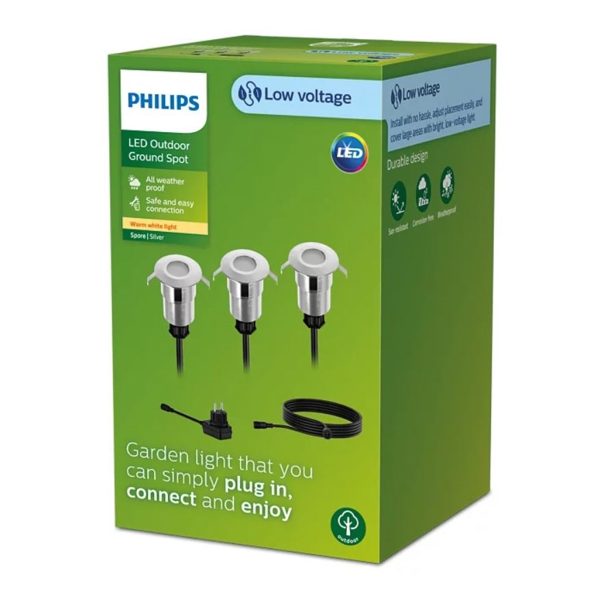 Philips - CONJUNTO 3x Foco de encastrar exterior LED SPORE LED/1W/24/230V IP67