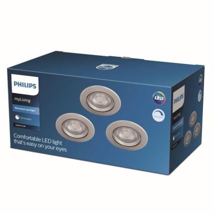 Philips - CONJUNTO 3x Foco de encastrar LED com regulação LED/5W/230V 2700K
